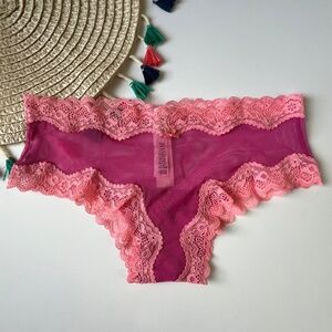 Victoria's Secret Tease Mesh Lace-Trim Cheeky Panty Lucious Rose XL NEW